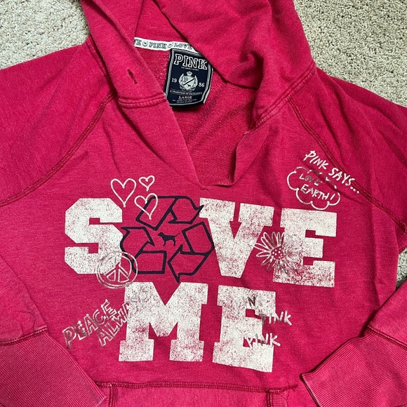 VS PINK Vneck hoodie peace save the planet - Picture 3 of 5